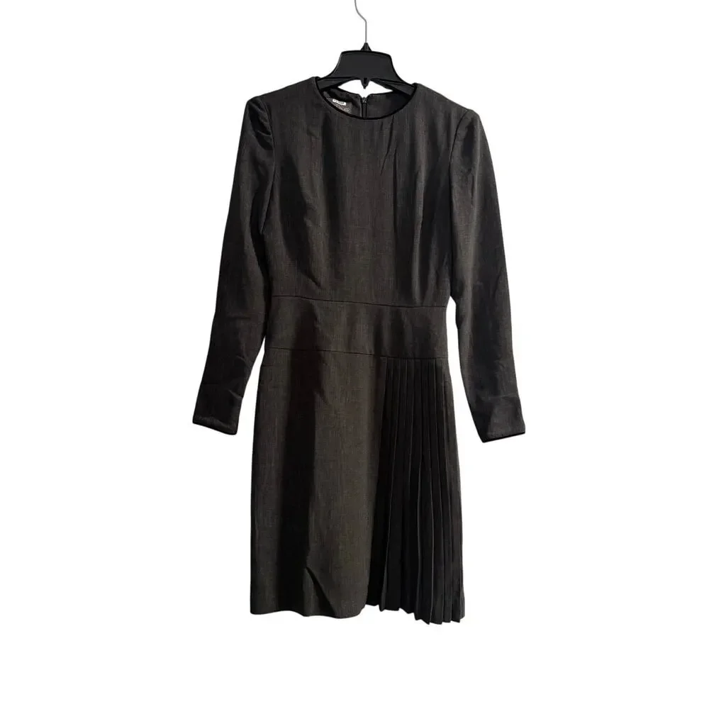 KAY UNGER Black Dress Womens  plaid side Knee-Length silky Long Sleeve sz 2